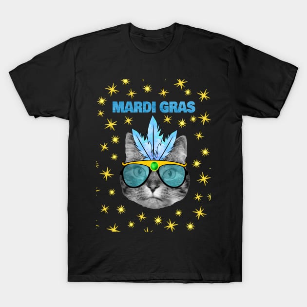Mardi Gras Blue Cat T-Shirt by Purrfect